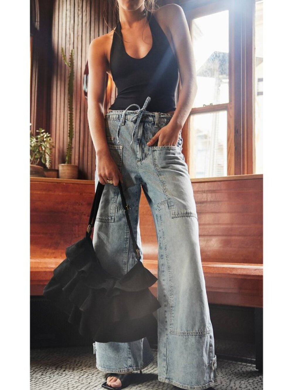 FREE PEOPLE WE THE FREE DRIZZLE CRVY OUTLAW WIDE LEG JEANS SZ S - Picture 2 of 15